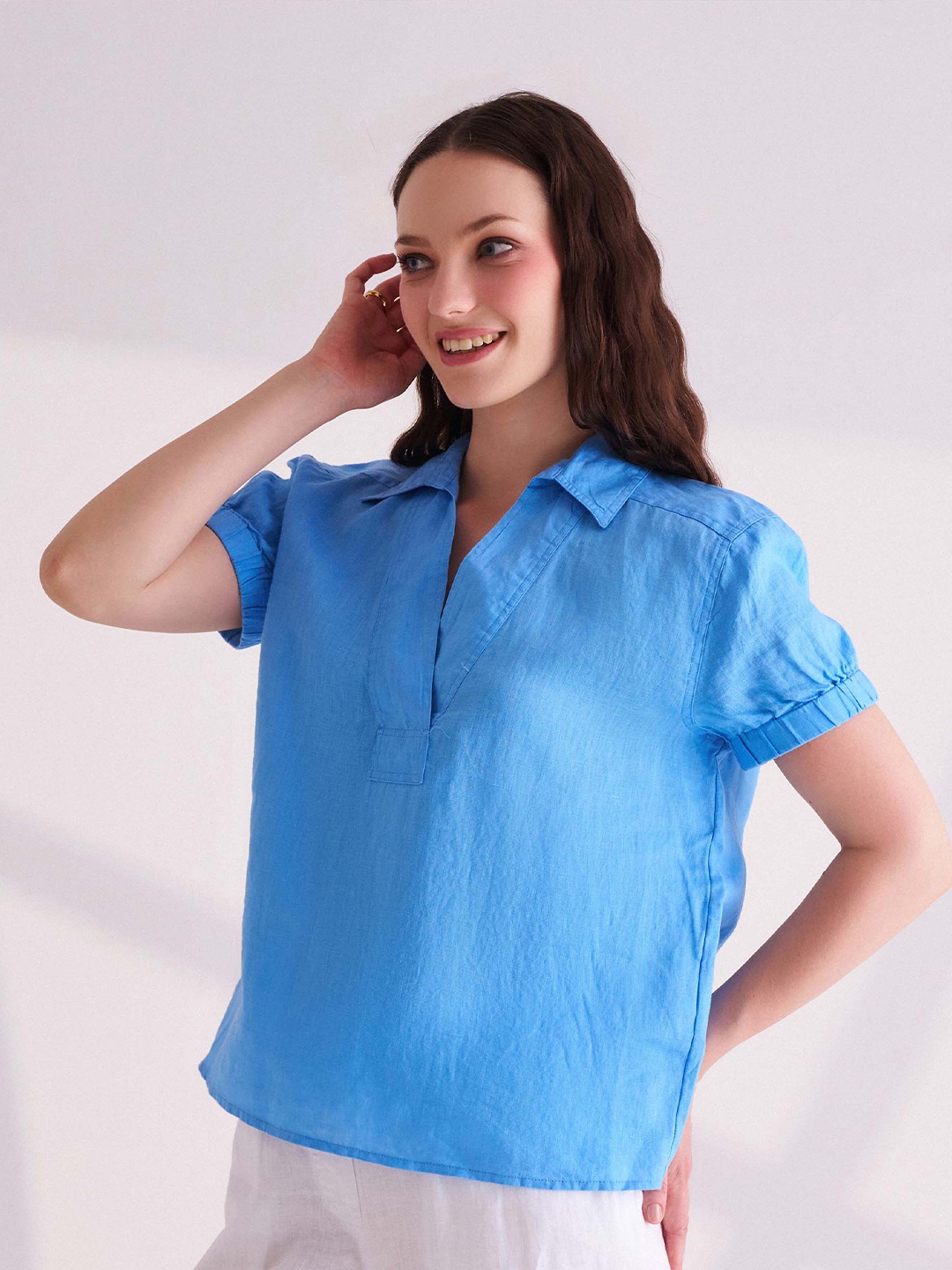 

B.Copenhagen Linen Shirt Style Top, Blue