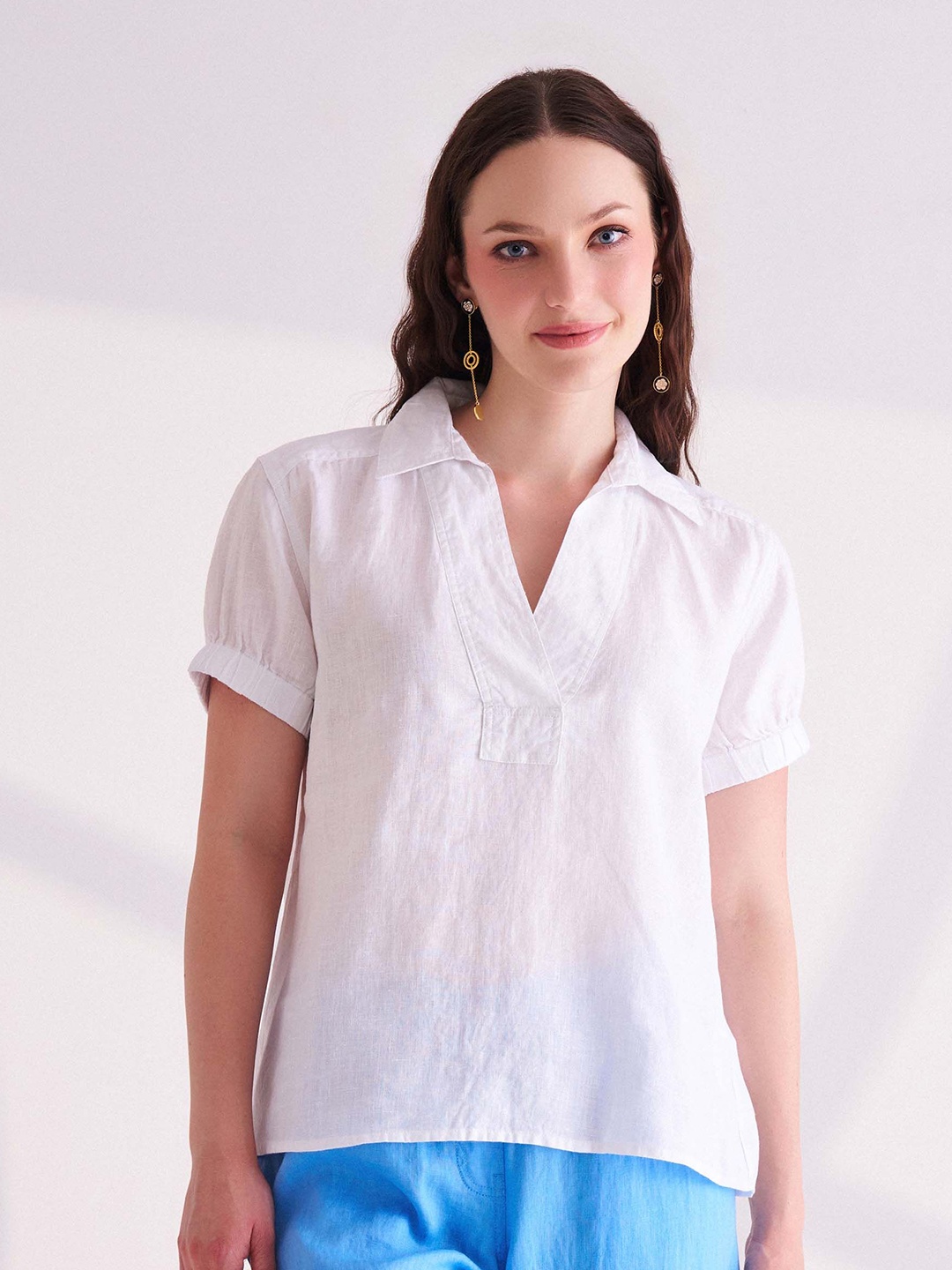 

B.Copenhagen Linen Shirt Style Top, White