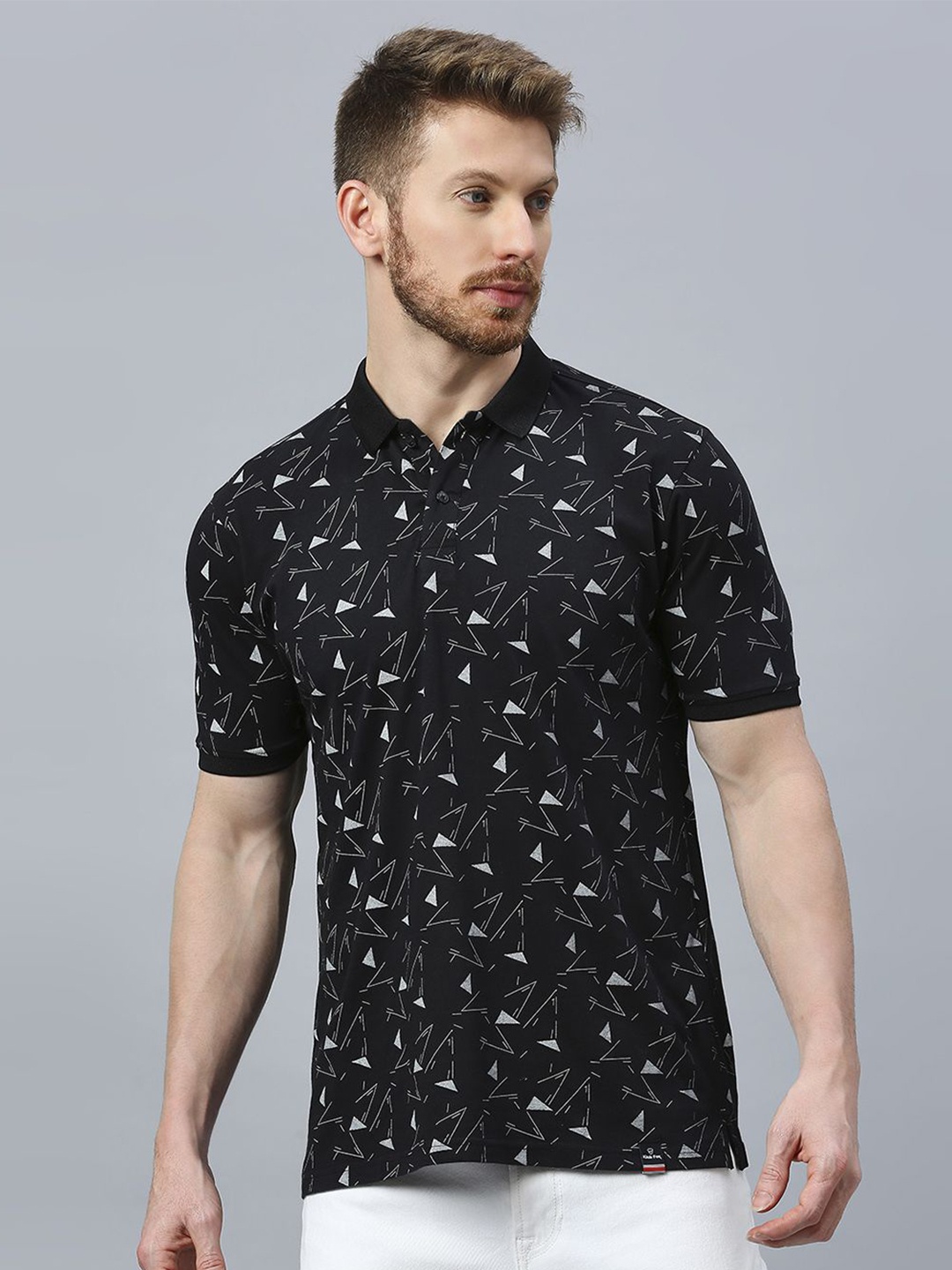

Klub Fox Men Printed Polo Collar Pockets T-shirt, Black