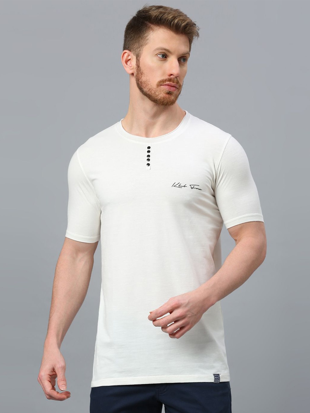 

Klub Fox Men Henley Neck Pockets T-shirt, White