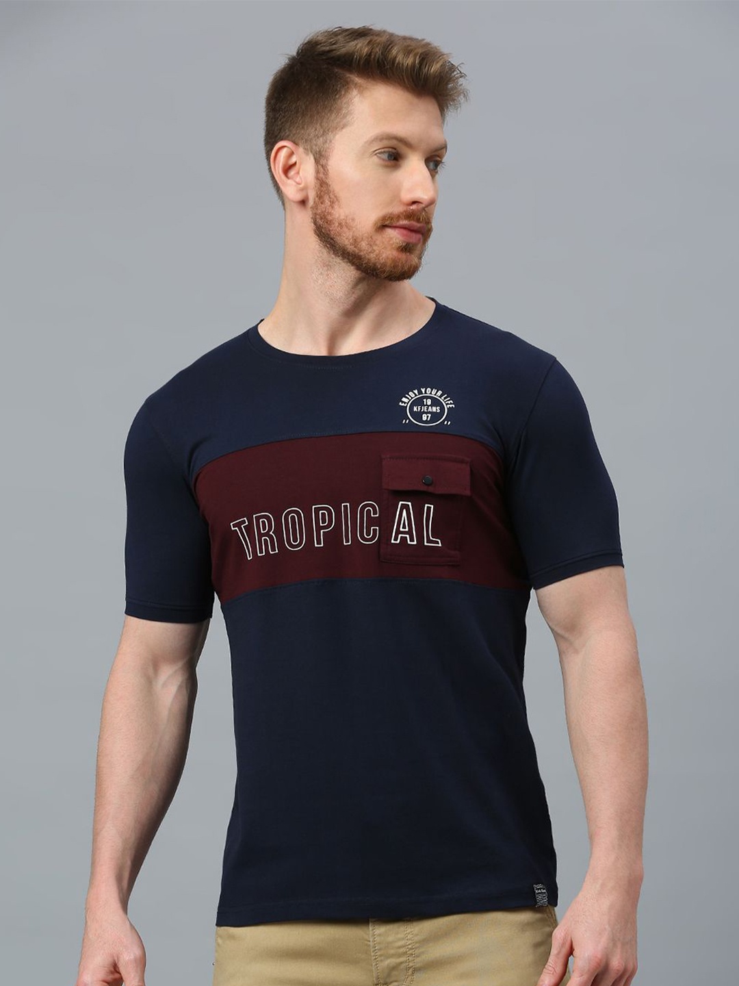 

Klub Fox Men Typography Printed T-shirt, Navy blue