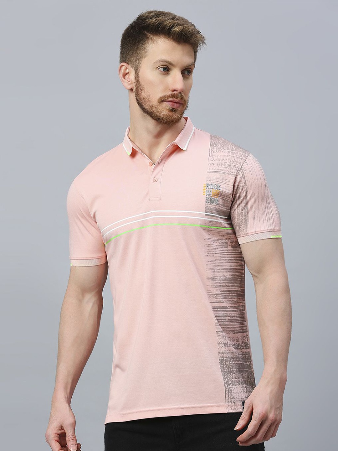 

Klub Fox Men Polo Collar Applique T-shirt, Pink