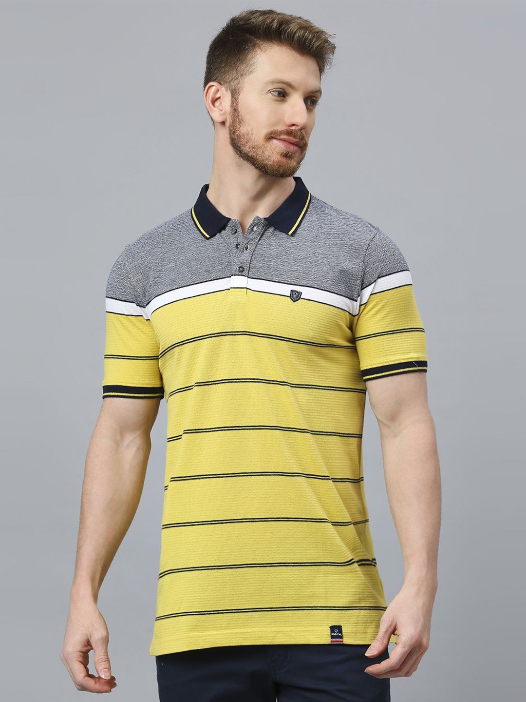 

Klub Fox Men Striped Polo Collar Pockets T-shirt, Mustard