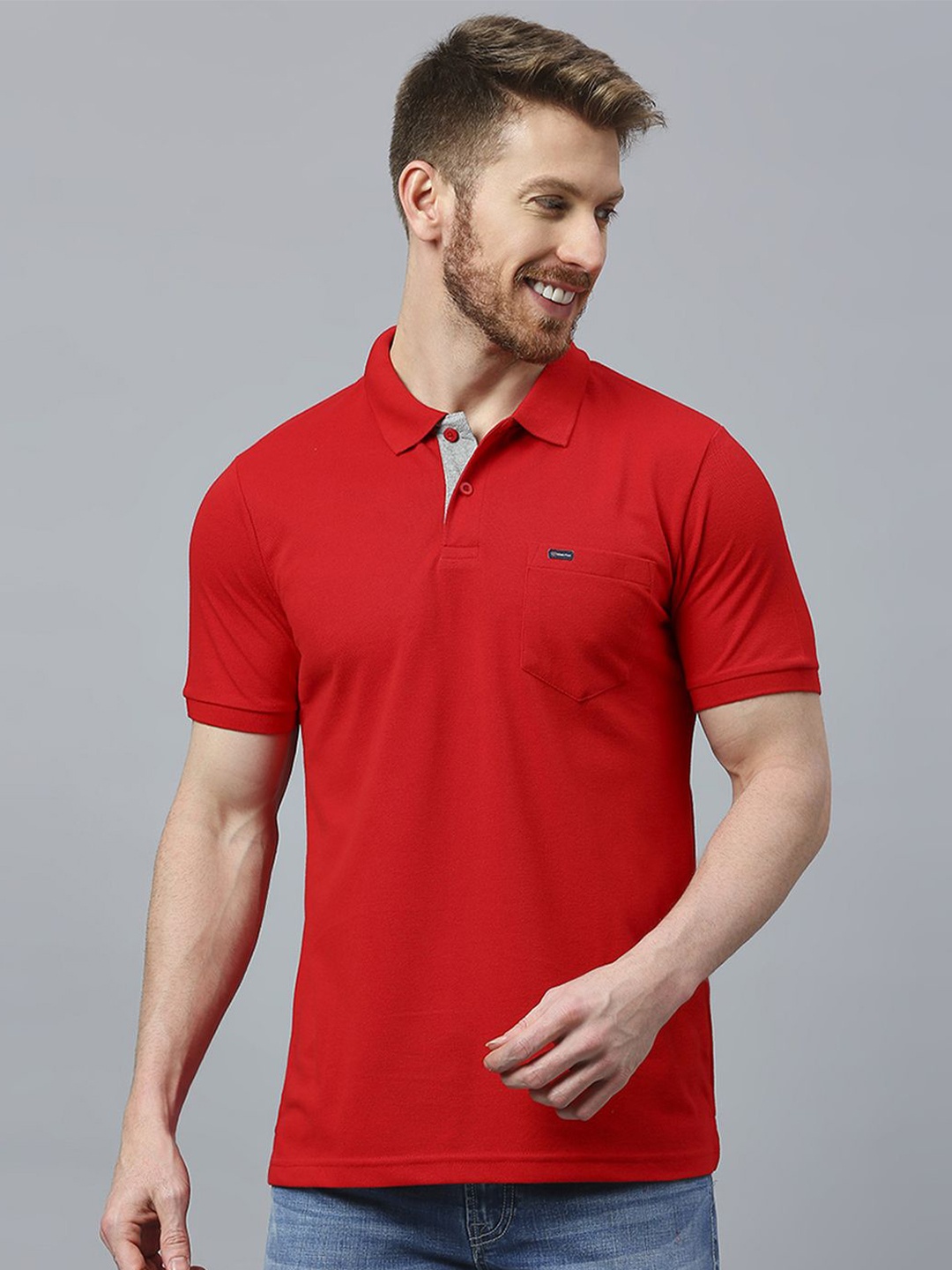 

Klub Fox Men Polo Collar Applique T-shirt, Red