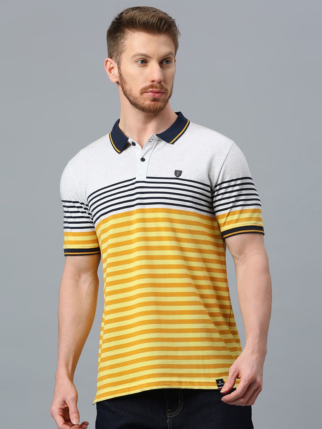 

Klub Fox Men Striped Polo Collar Pockets T-shirt, Mustard