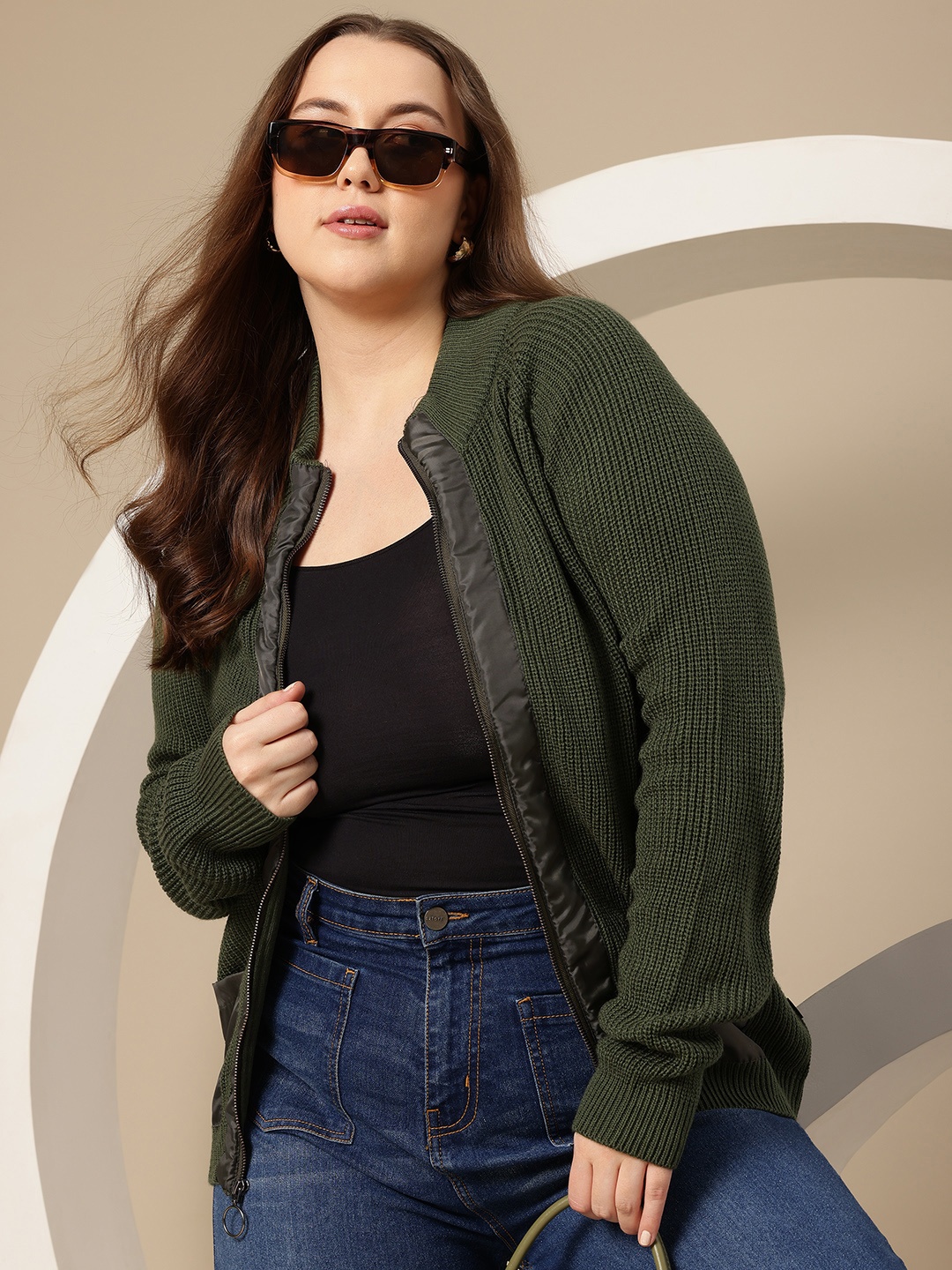 

Sztori Plus Size Ribbed Acrylic Cardigan, Olive