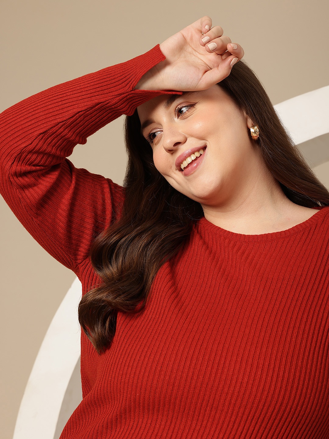 

Sztori Plus Size Ribbed Acrylic Pullover, Red