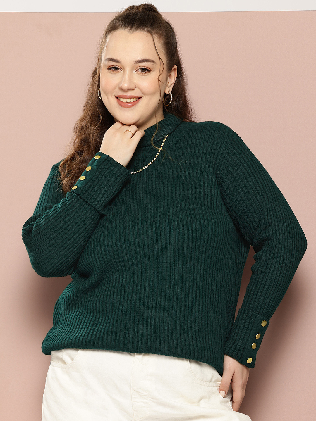 

Sztori Plus Size Knitted Pullover, Green
