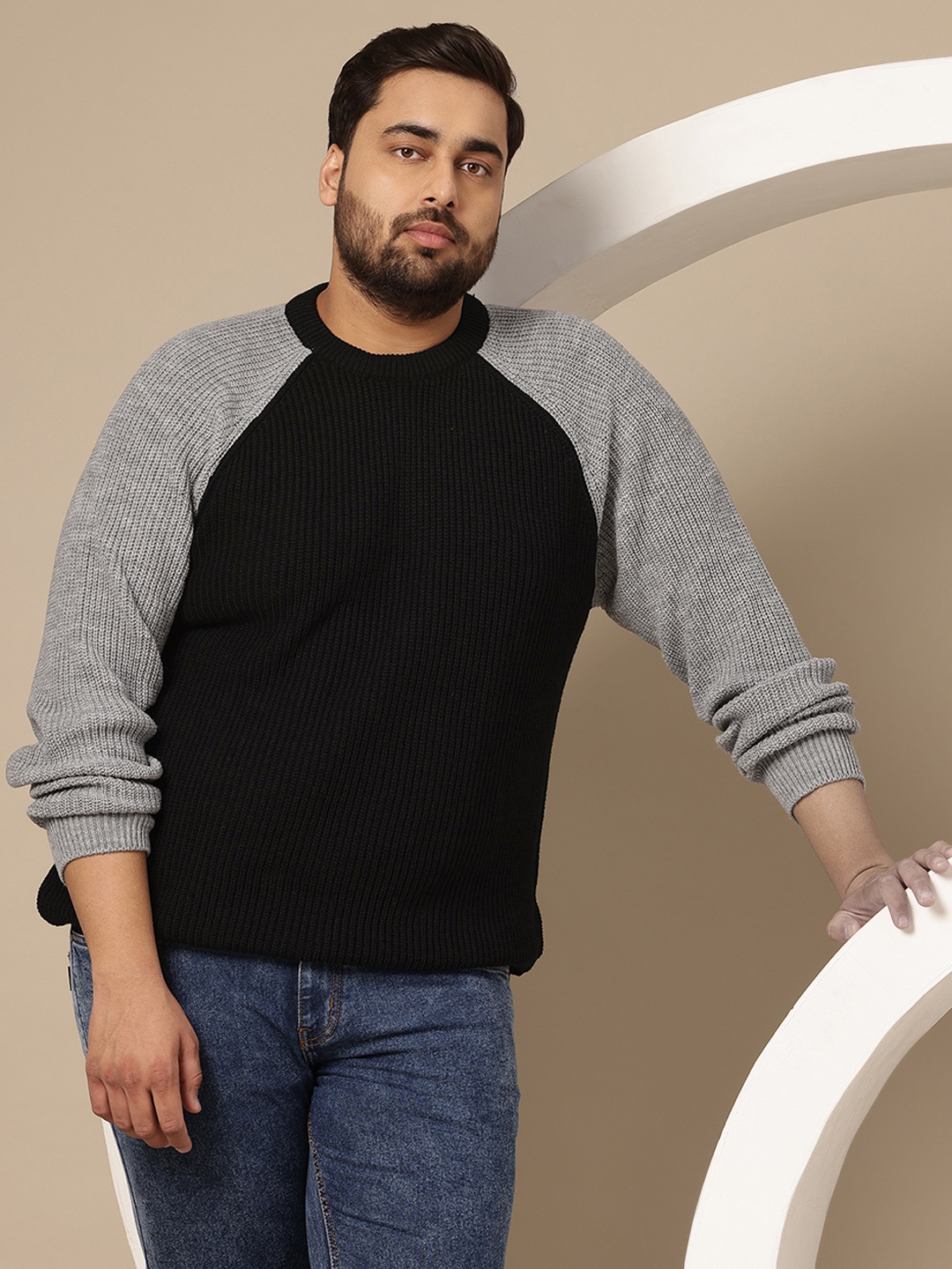 

Sztori Plus Size Ribbed Acrylic Pullover, Black