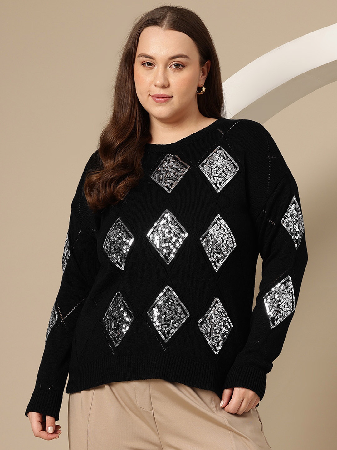 

Sztori Plus Size Sequin Acrylic Pullover, Black