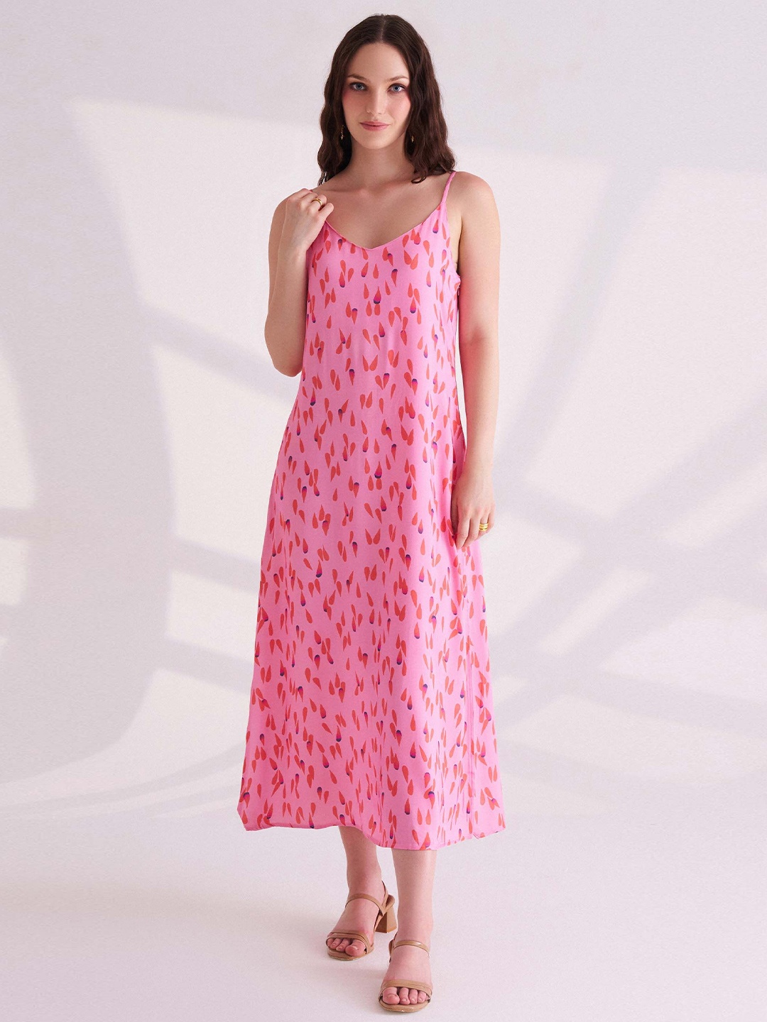 

B.Copenhagen Floral Print A-Line Midi Dress, Pink