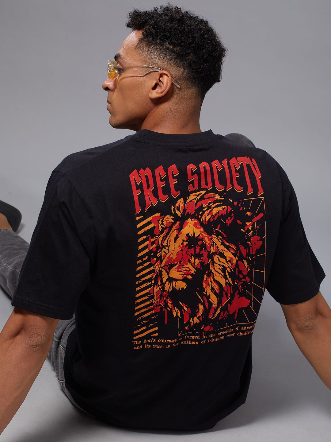 

FREE SOCIETY Men Typography Printed Pockets T-shirt, Black