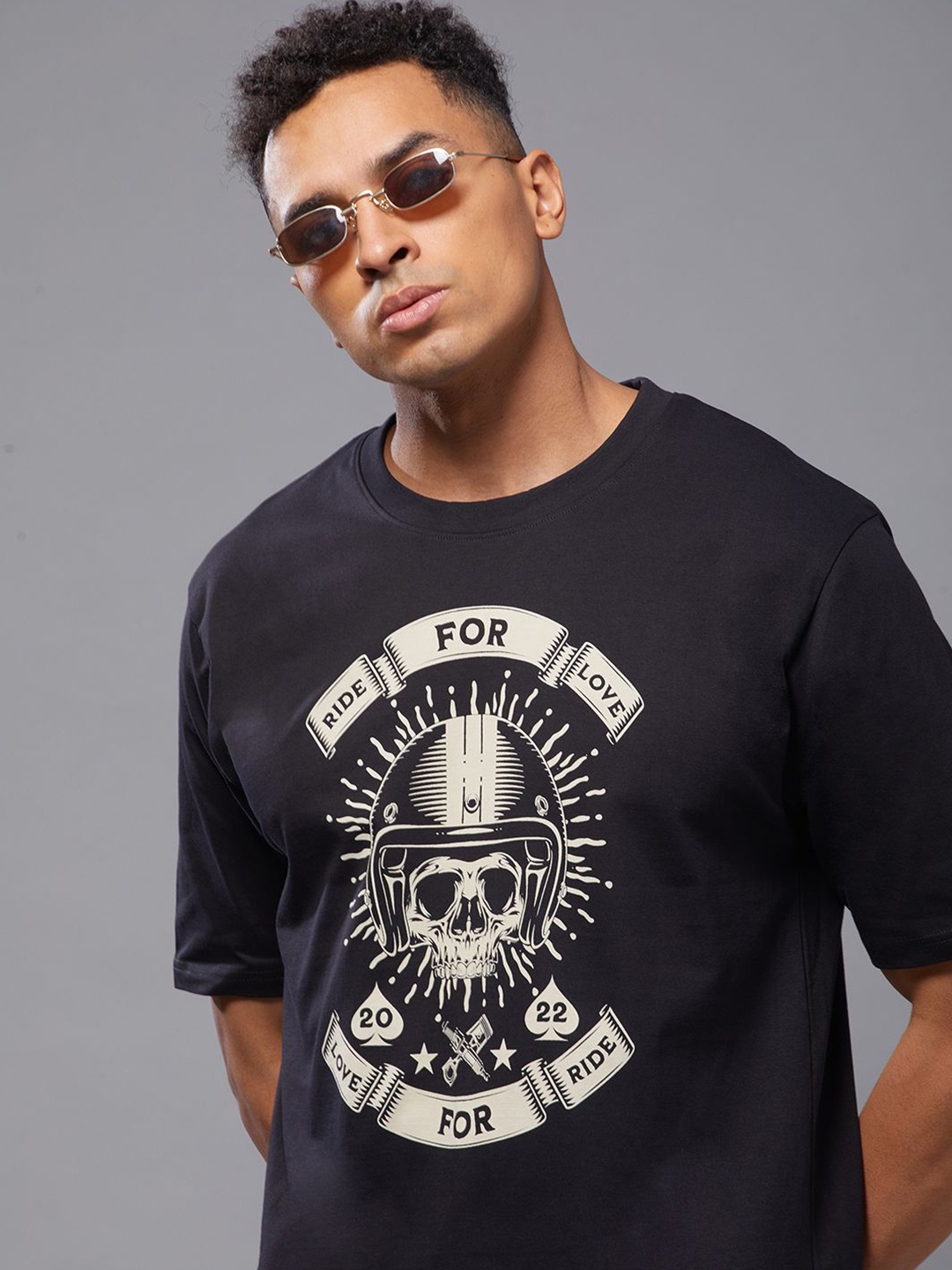

FREE SOCIETY Men Printed Raw Edge T-shirt, Black