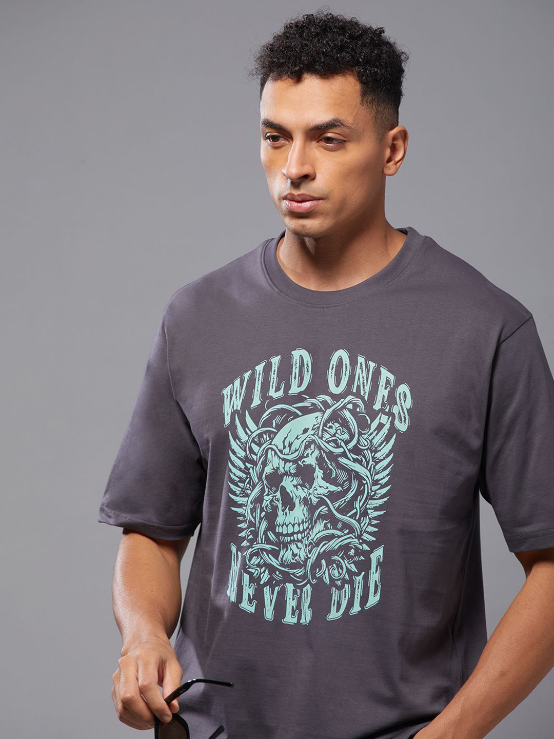 

FREE SOCIETY Men Printed Raw Edge T-shirt, Grey