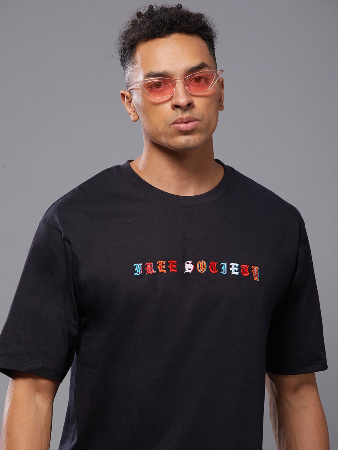 

FREE SOCIETY Men Applique T-shirt, Black