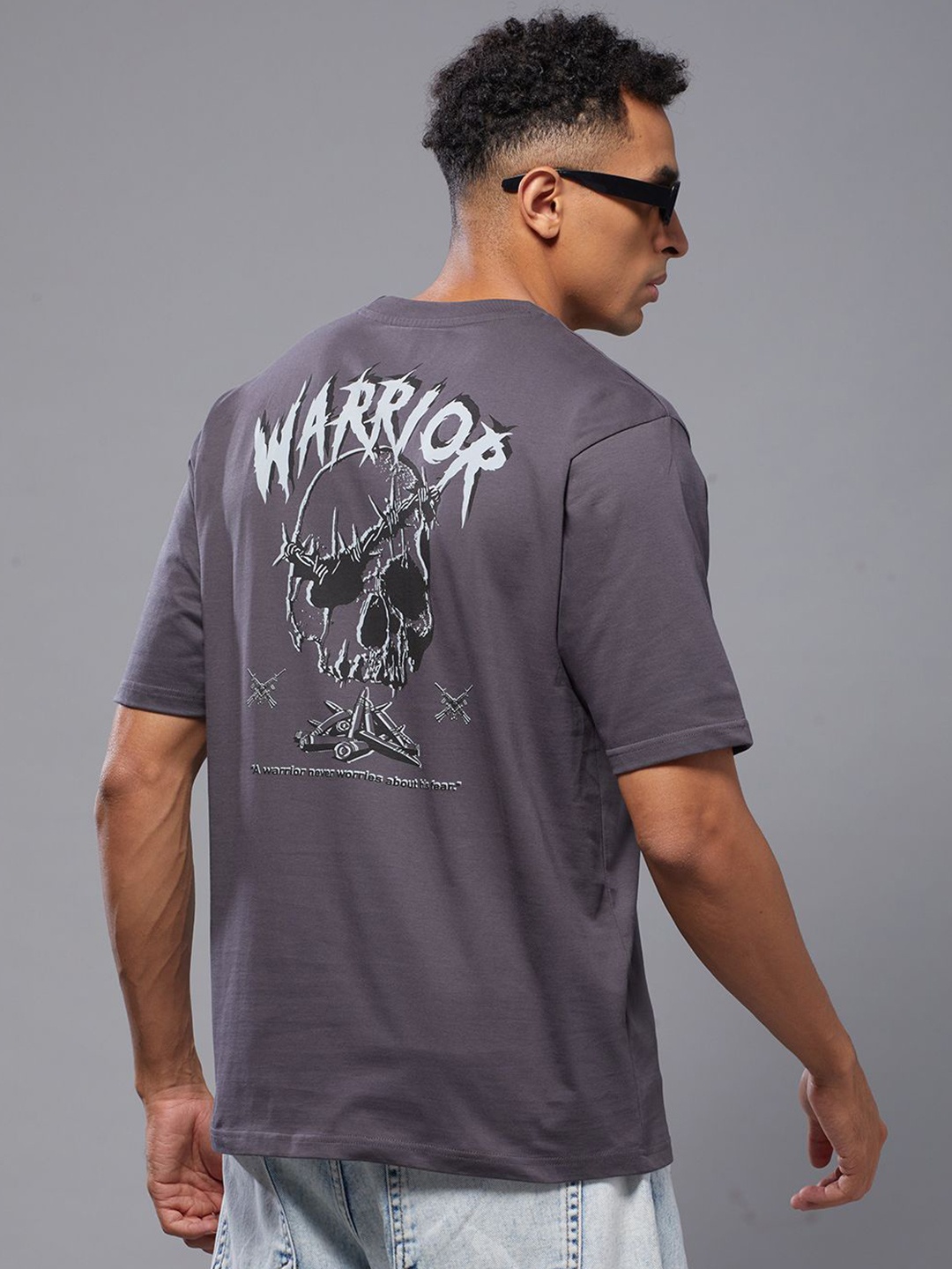 

FREE SOCIETY Men Printed Raw Edge T-shirt, Grey