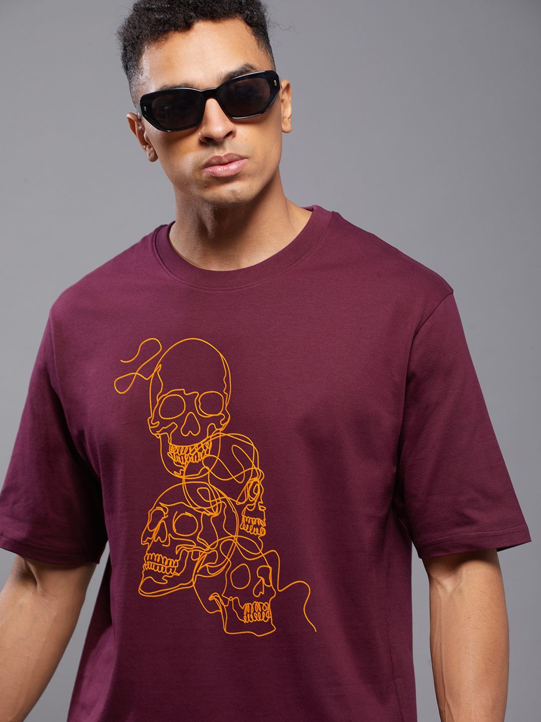 

FREE SOCIETY Men Printed Applique T-shirt, Maroon