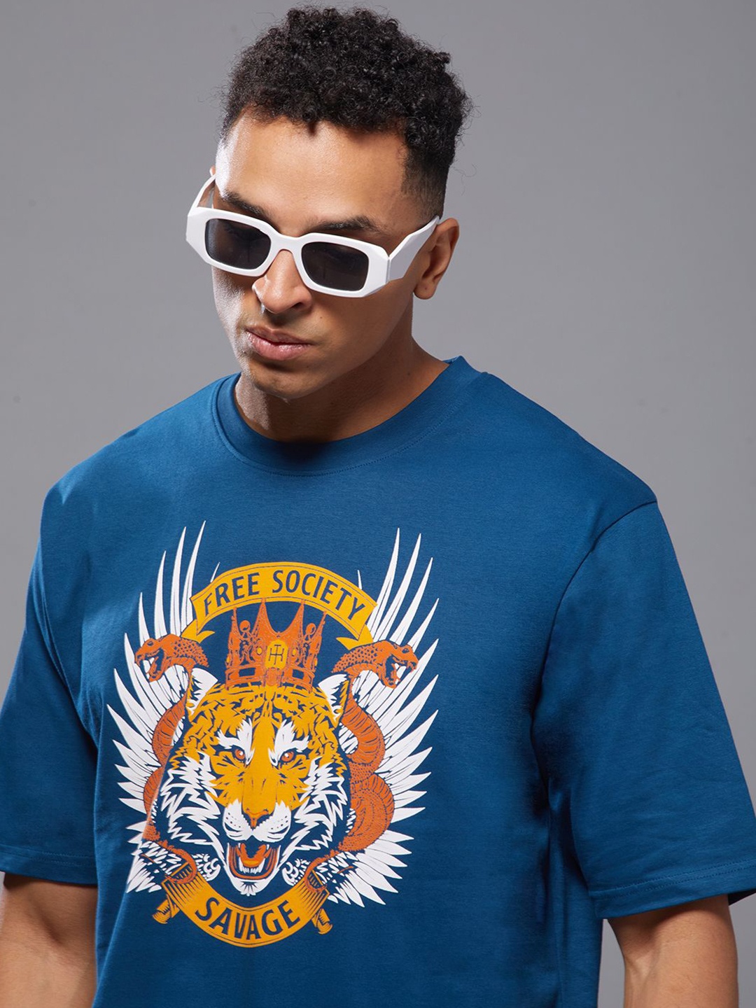 

FREE SOCIETY Men Printed Applique T-shirt, Blue