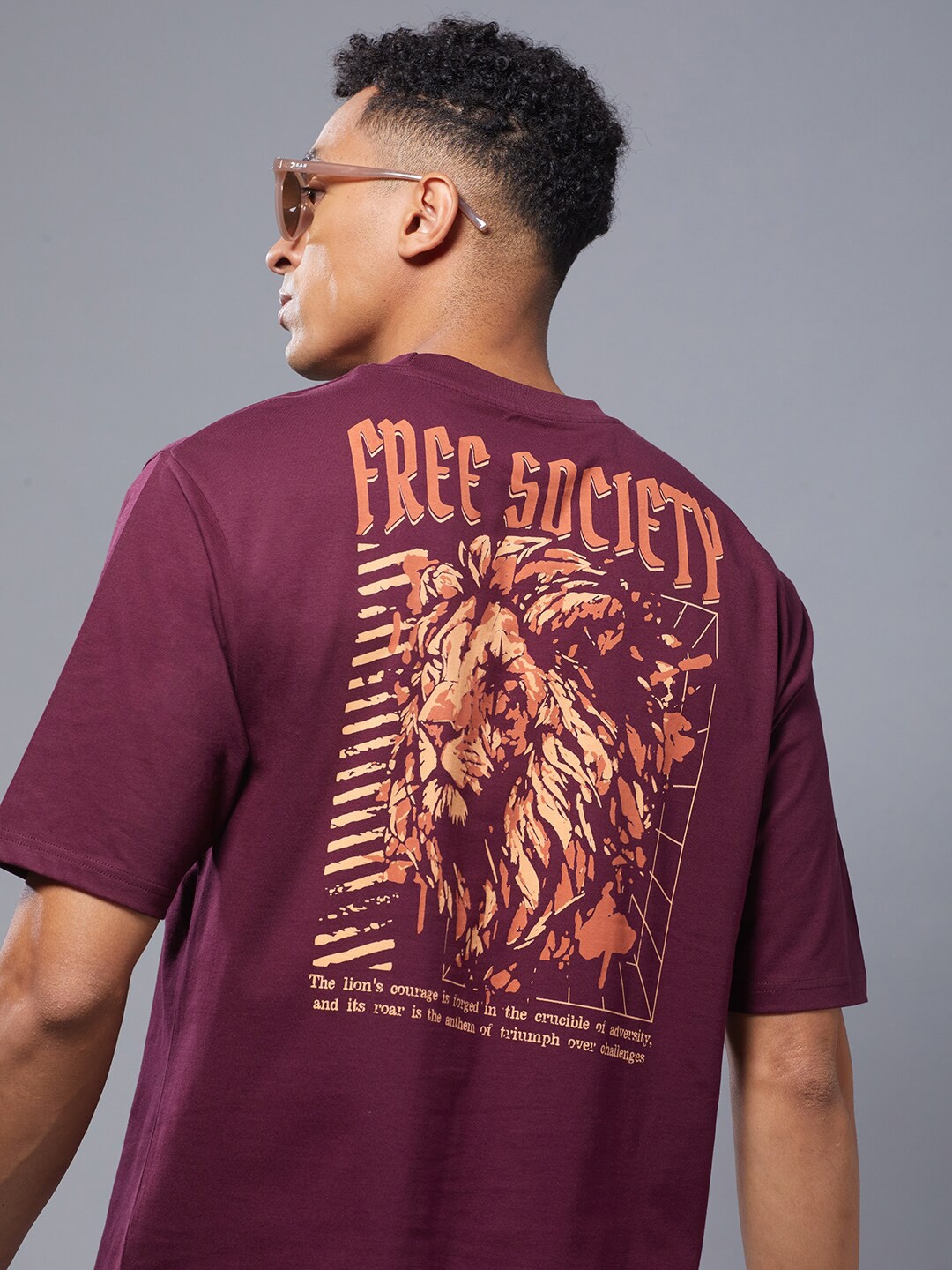 

FREE SOCIETY Men Biker Printed Pockets T-shirt, Maroon