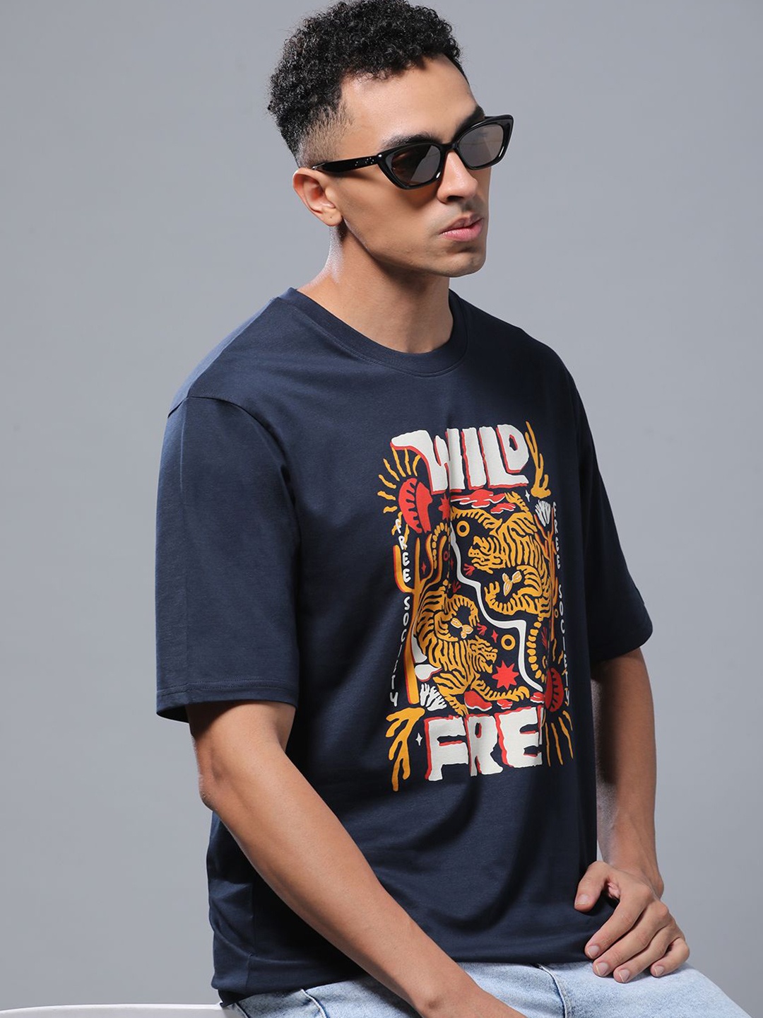 

FREE SOCIETY Men Printed Extended Sleeves T-shirt, Navy blue