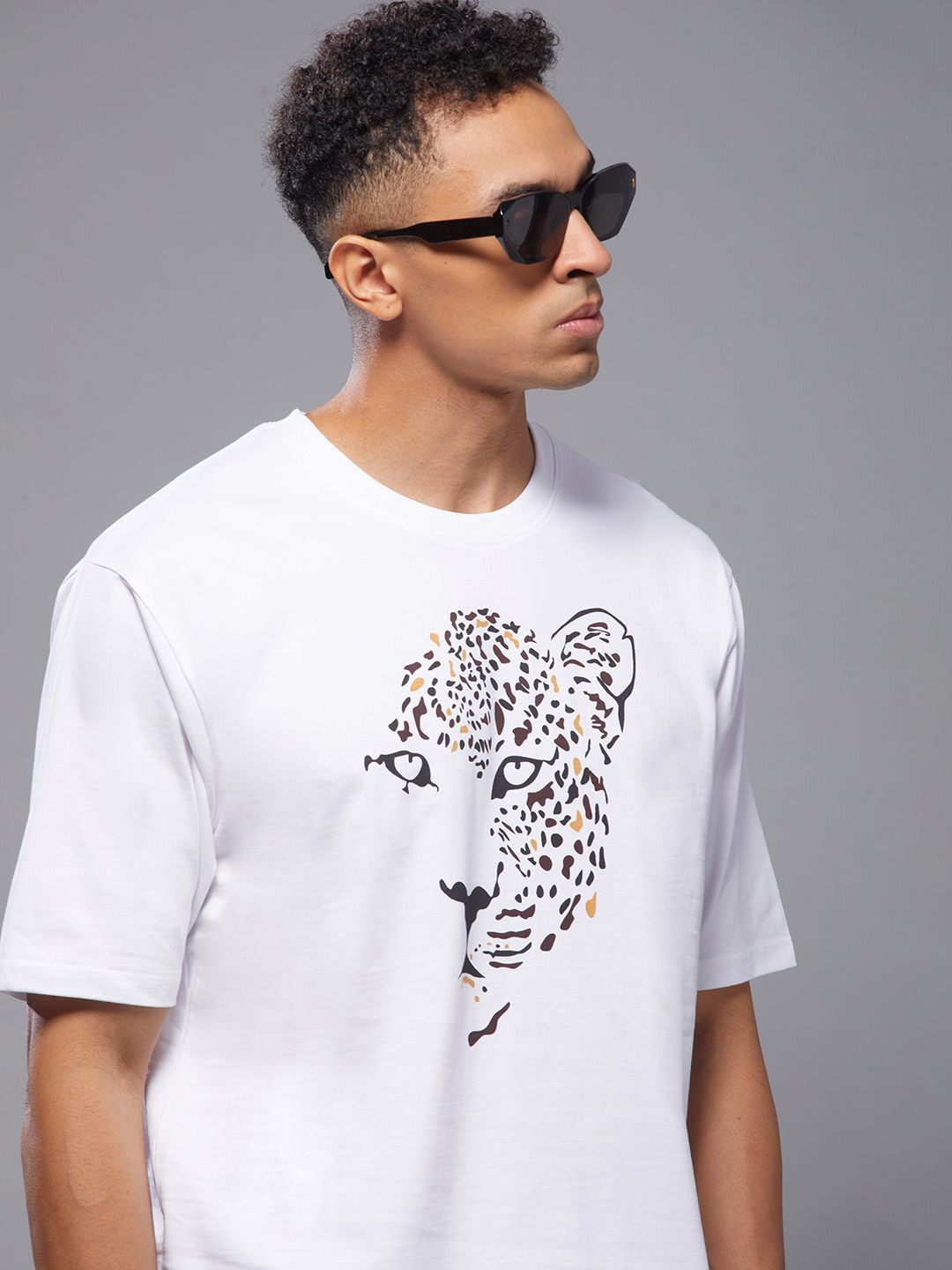 

FREE SOCIETY Men Printed V-Neck Raw Edge T-shirt, White