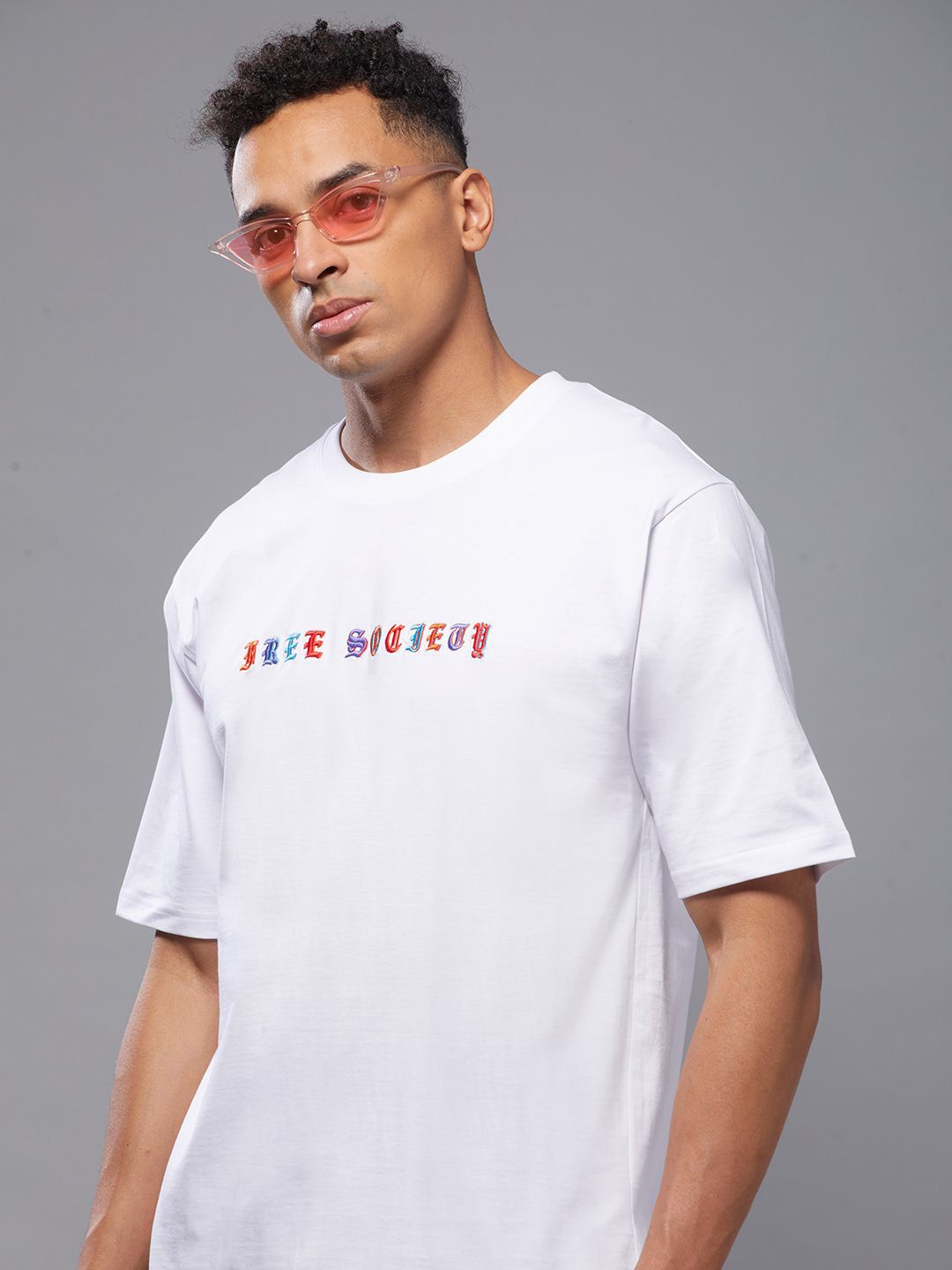 

FREE SOCIETY Men Typography Raw Edge T-shirt, White