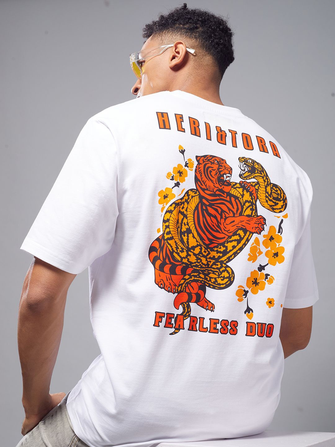 

FREE SOCIETY Men Printed Extended Sleeves Raw Edge T-shirt, White