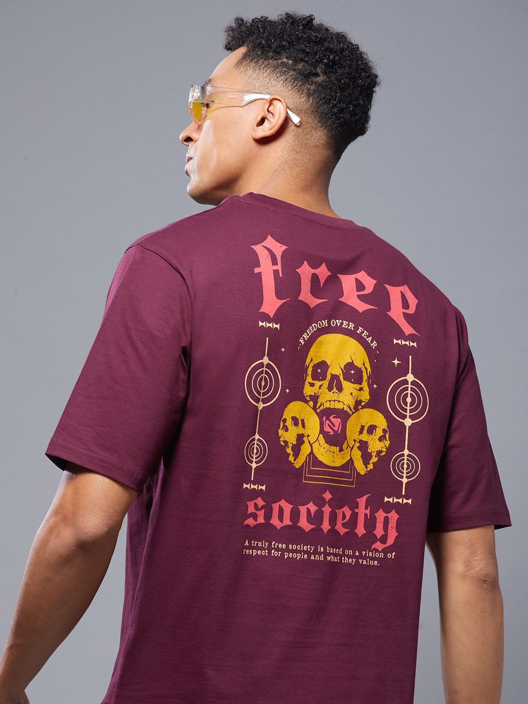 FREE SOCIETY Men Typography Printed T-shirt, Maroon