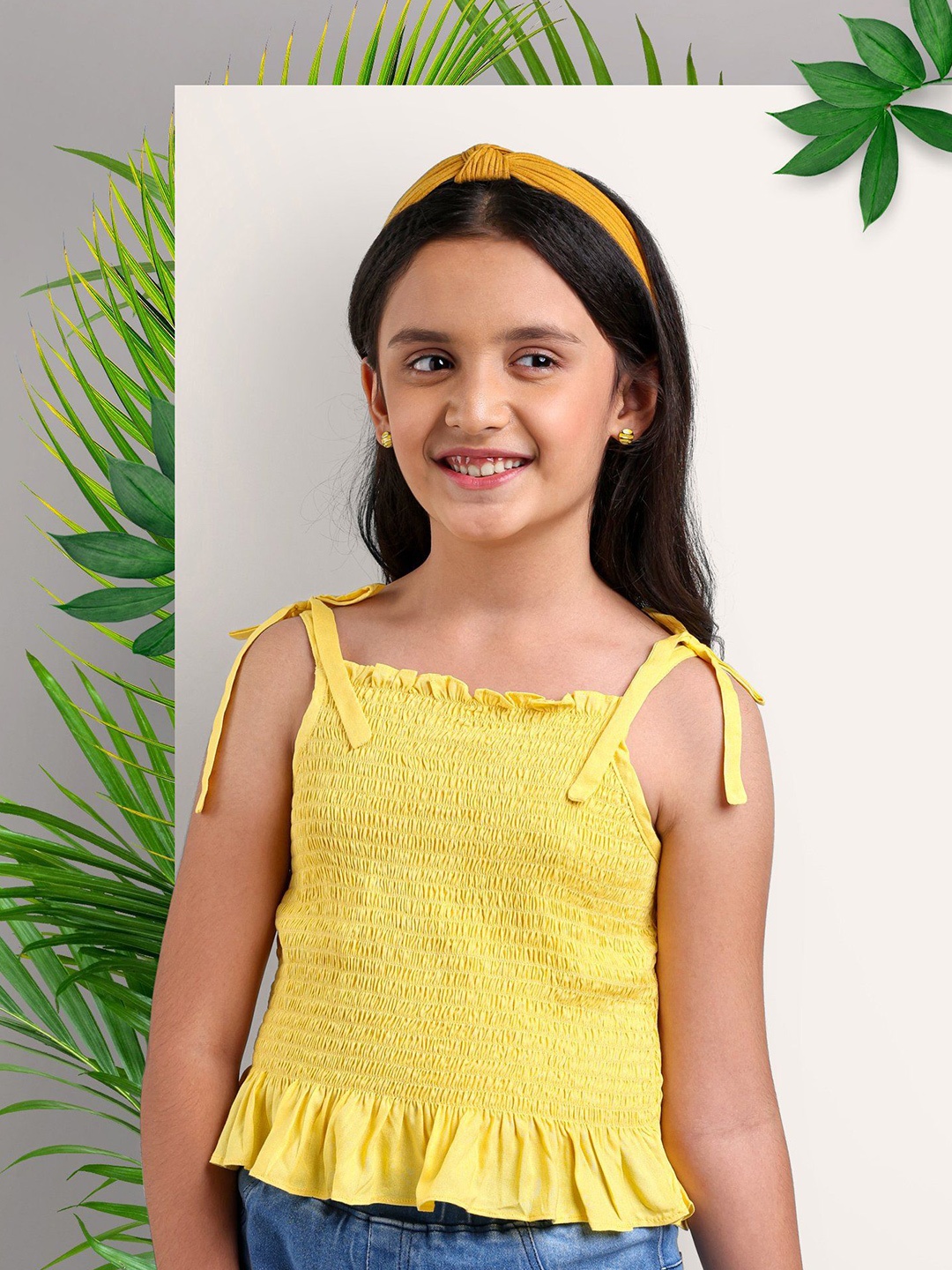 

ARIAS By LARA DUTTA Floral Print Styled Back Top, Yellow