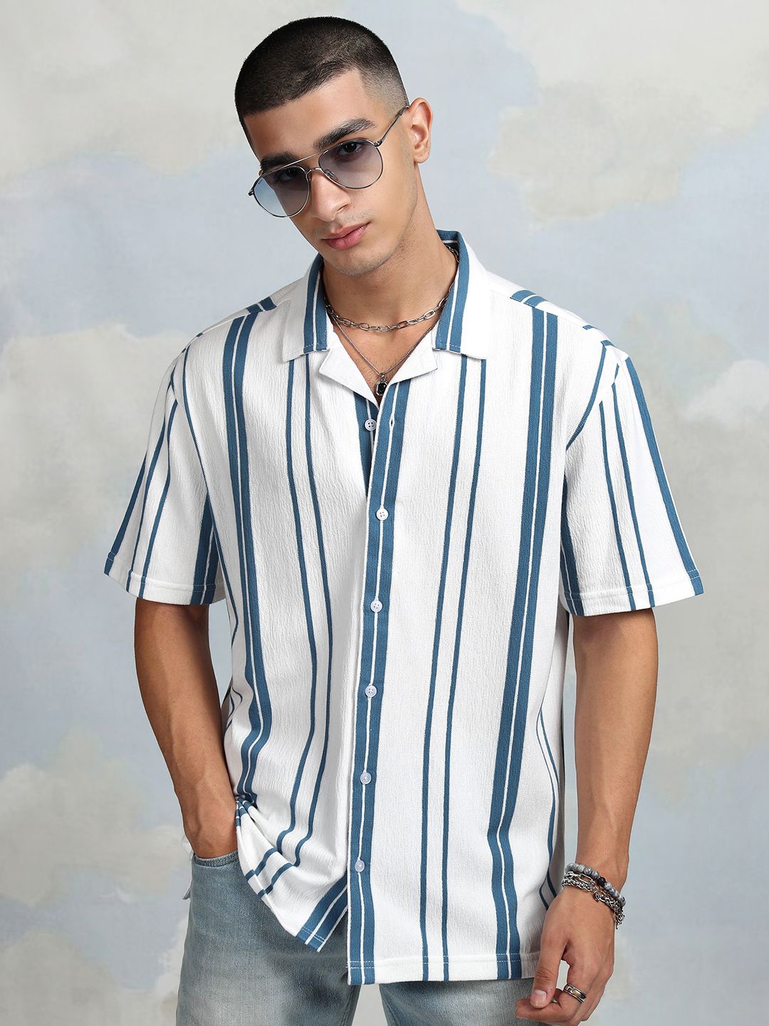 

HIGHLANDER Men Relaxed Fit Drop Shoulder Short Sleeve Knitted Shirt, White