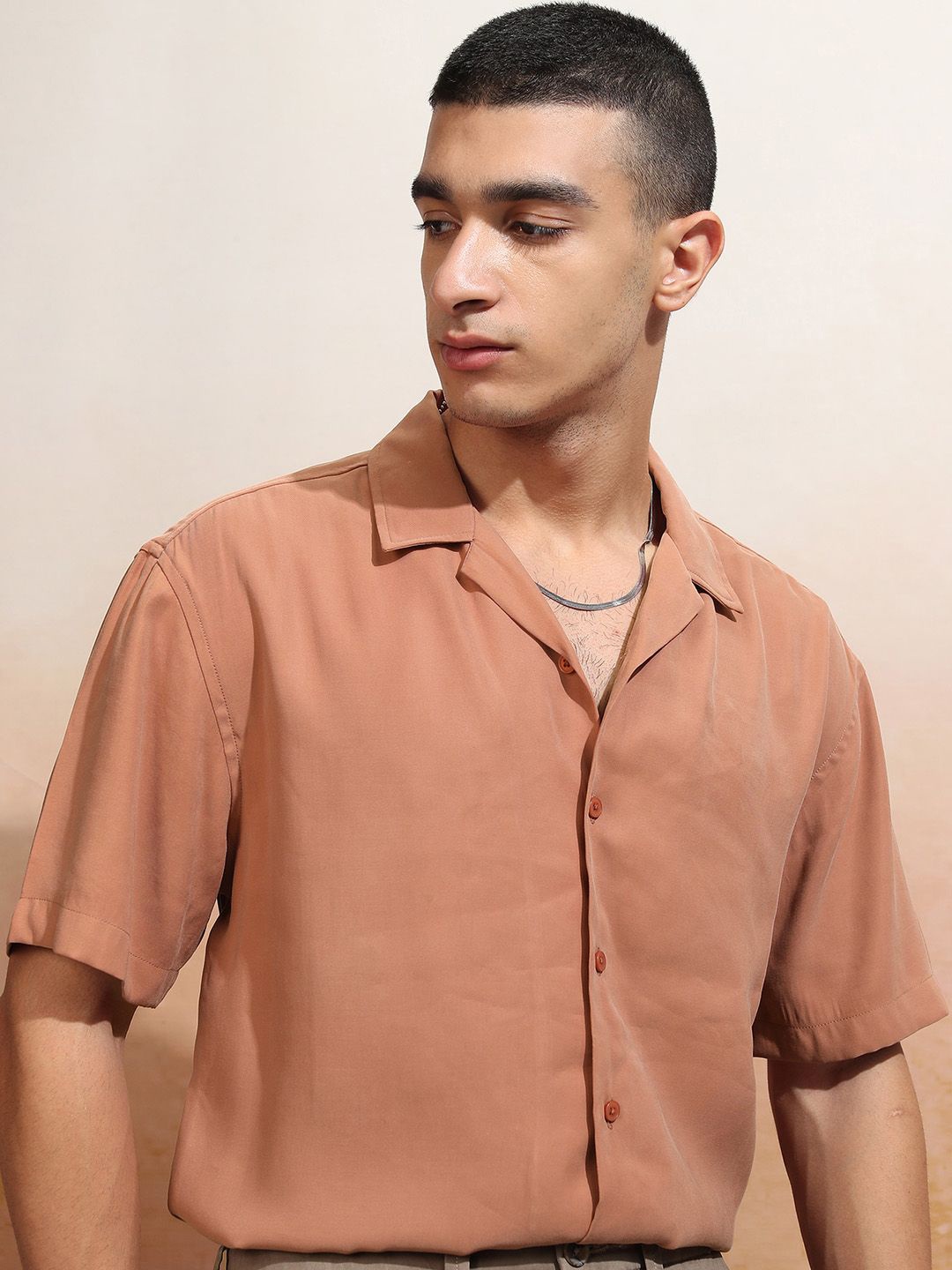 

HIGHLANDER Men Solid Cuban Collar Relaxed Soft Shirt, Rose