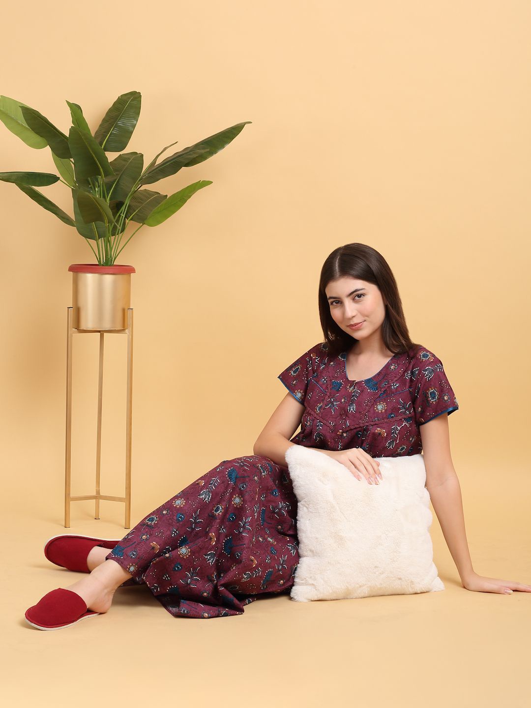 

Sweet Dreams Printed Maxi Nightdress, Maroon
