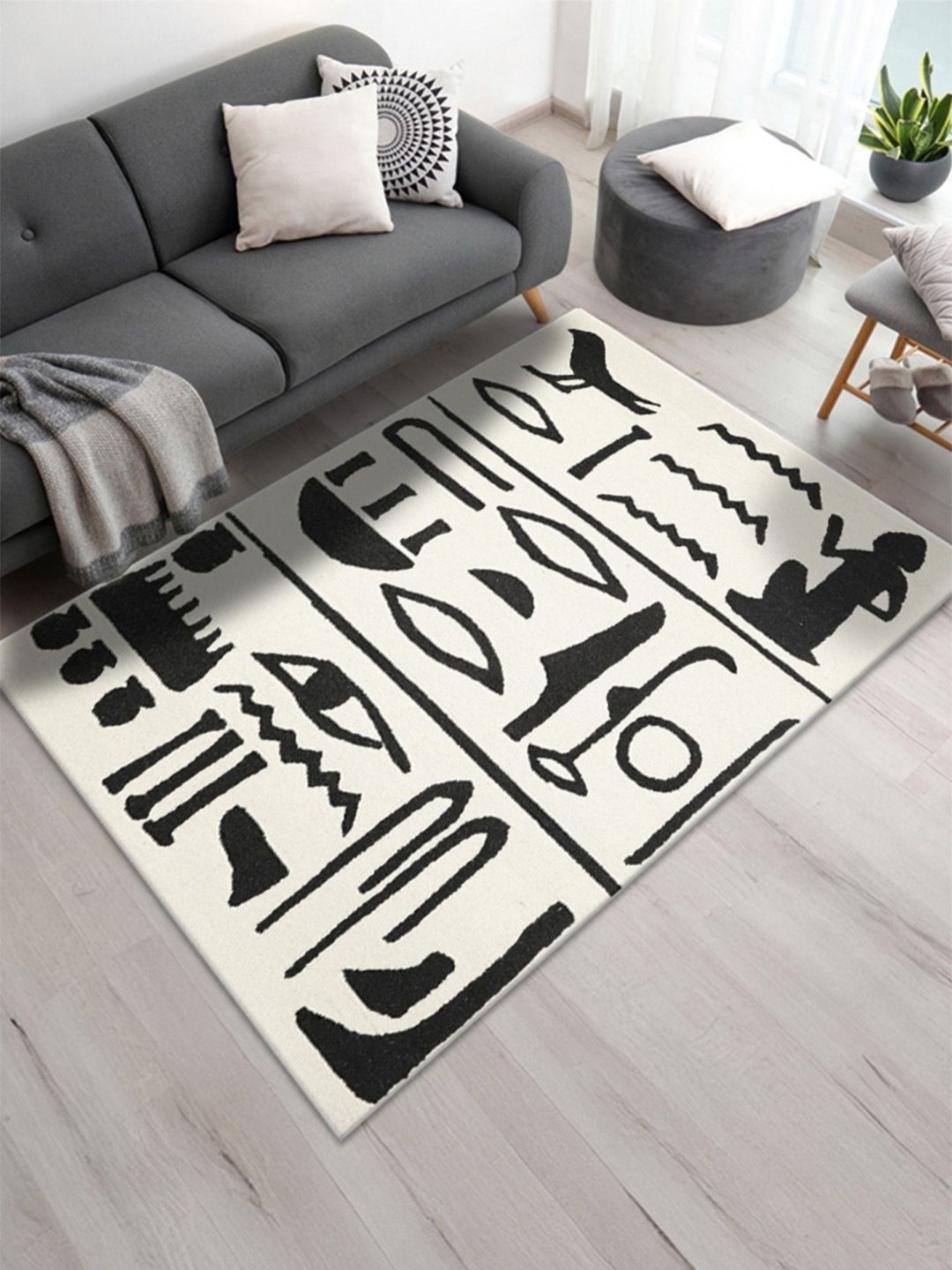 

nestroots White Geometric Hand-Tufted Woollen Carpet