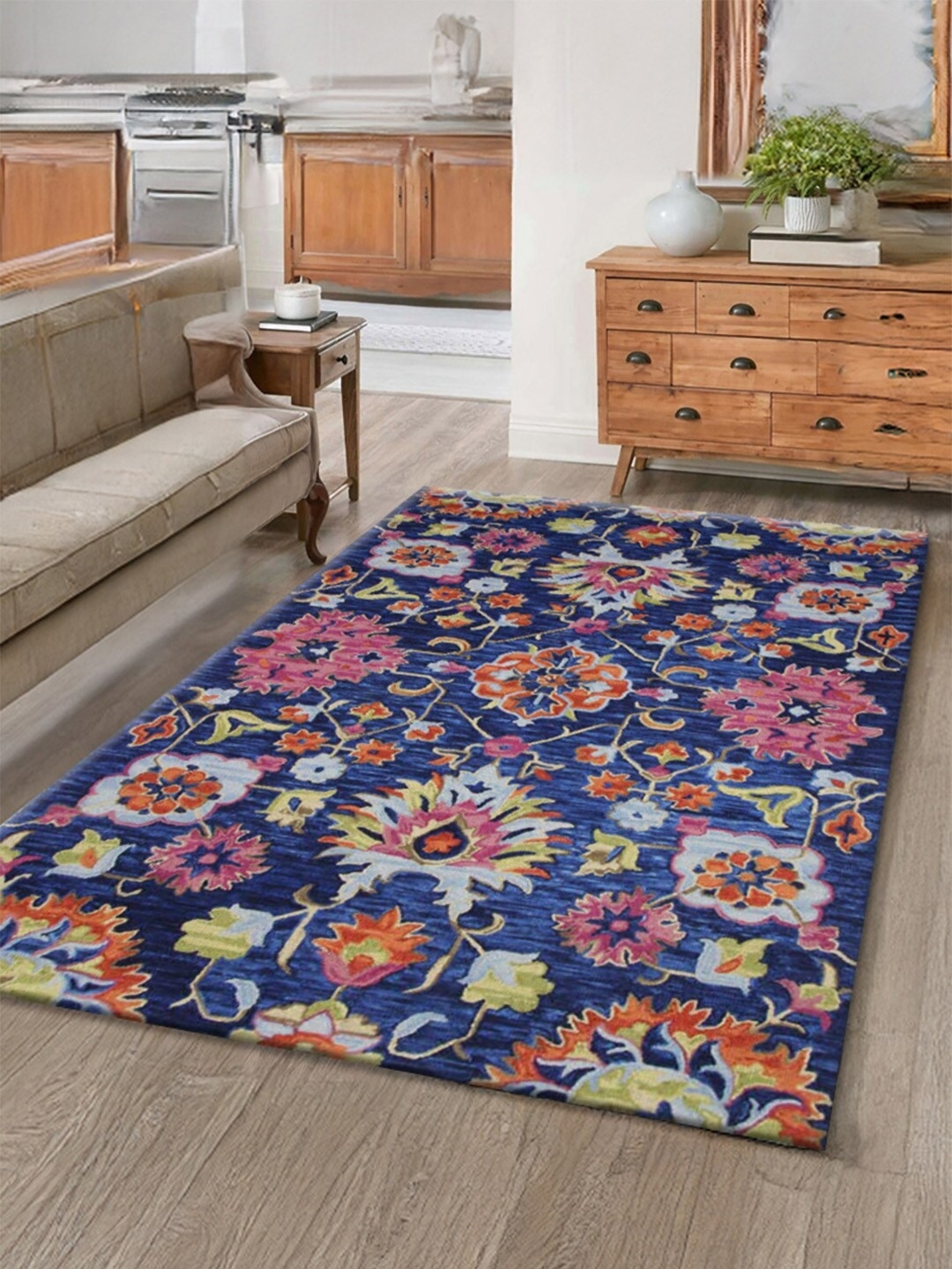 

nestroots Blue Ethnic Motifs Hand-Tufted Woollen Carpet