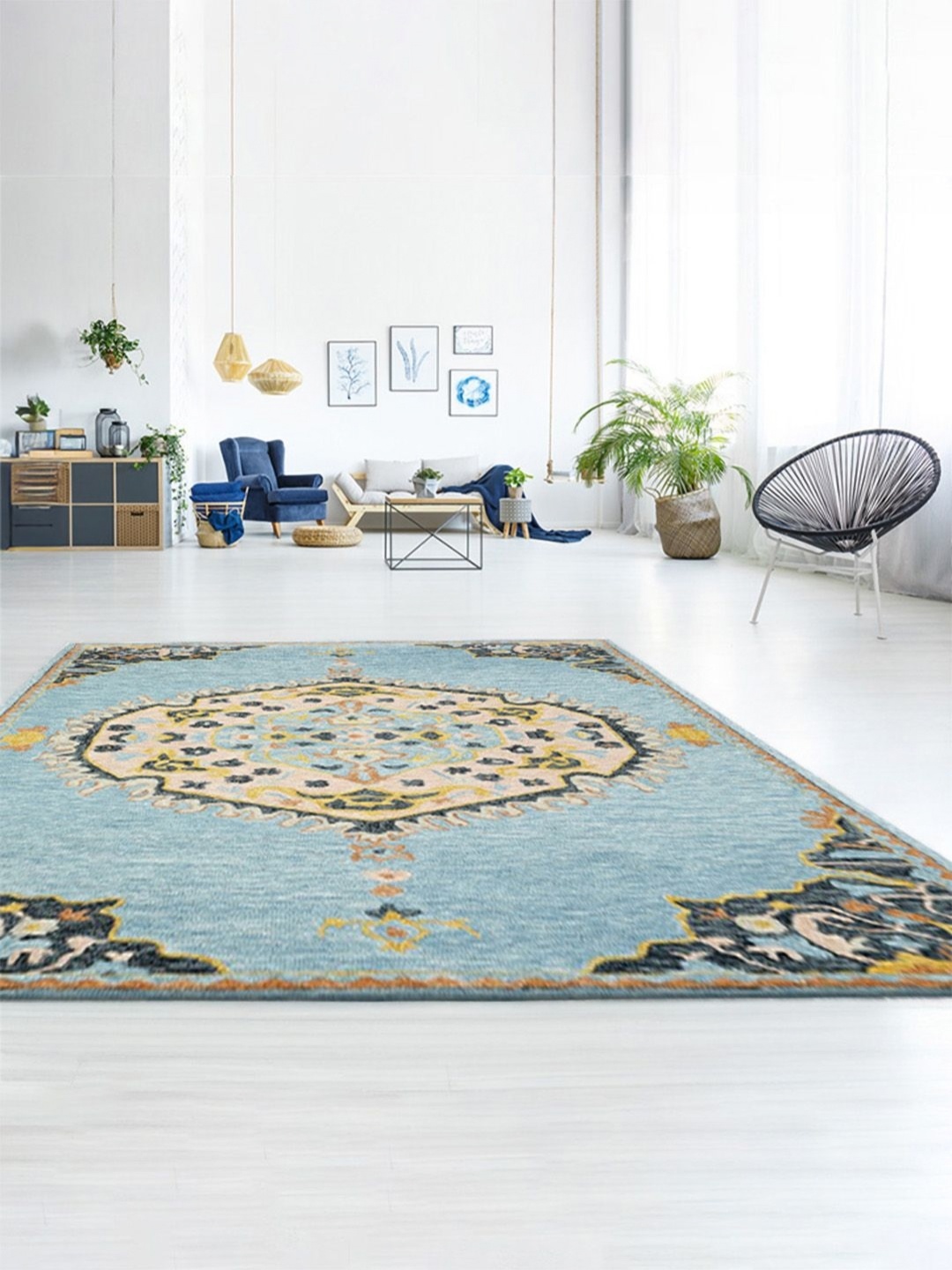

nestroots Blue Ethnic Motifs Hand-Tufted Woollen Carpet