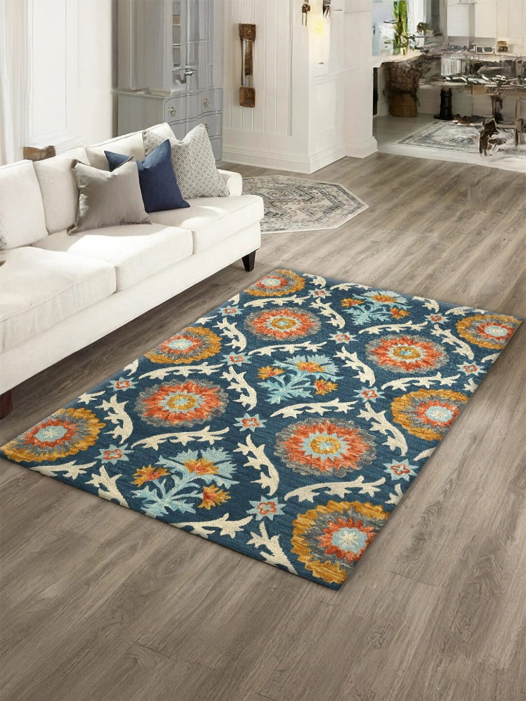 

nestroots Blue Ethnic Motifs Woollen Carpet