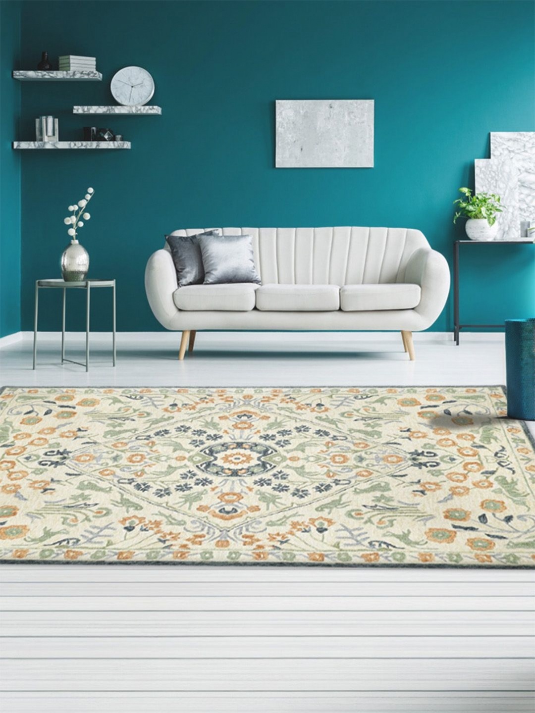 

nestroots Green Ethnic Motifs Hand-Tufted Woollen Carpet
