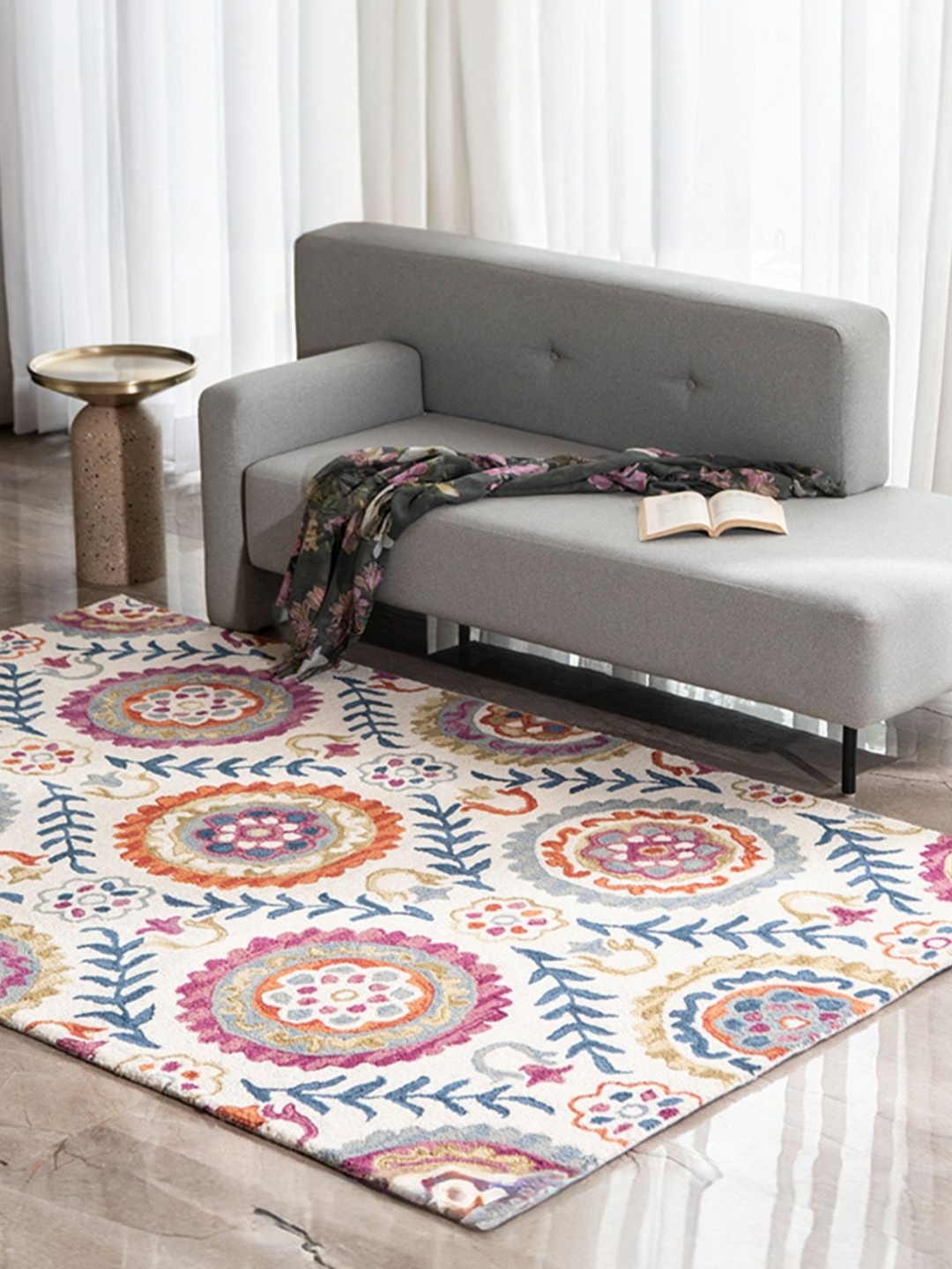 

nestroots White Ethnic Motifs Hand-Tufted Woollen Carpet