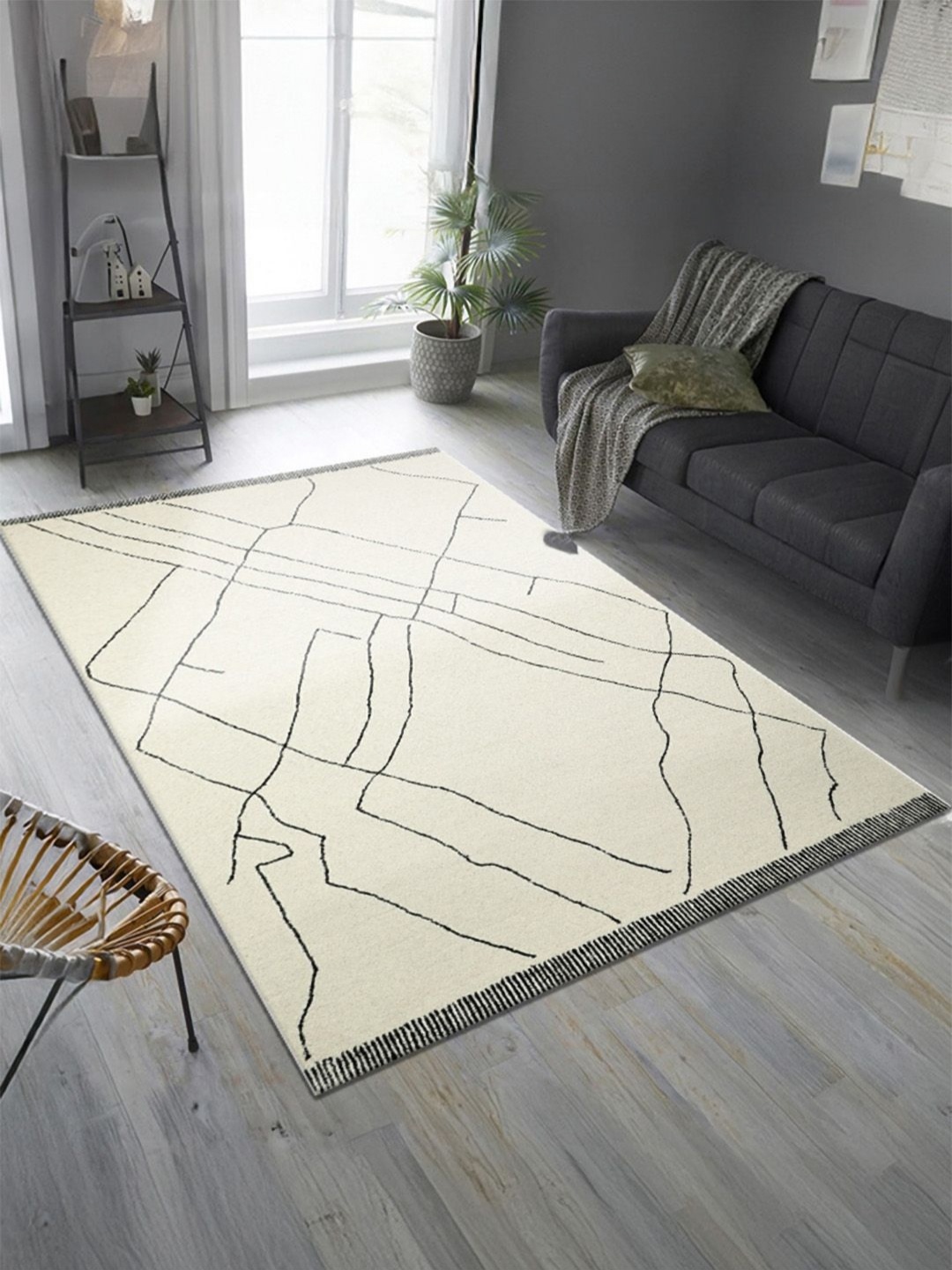 

nestroots White Abstract Hand-Tufted Woollen Carpet