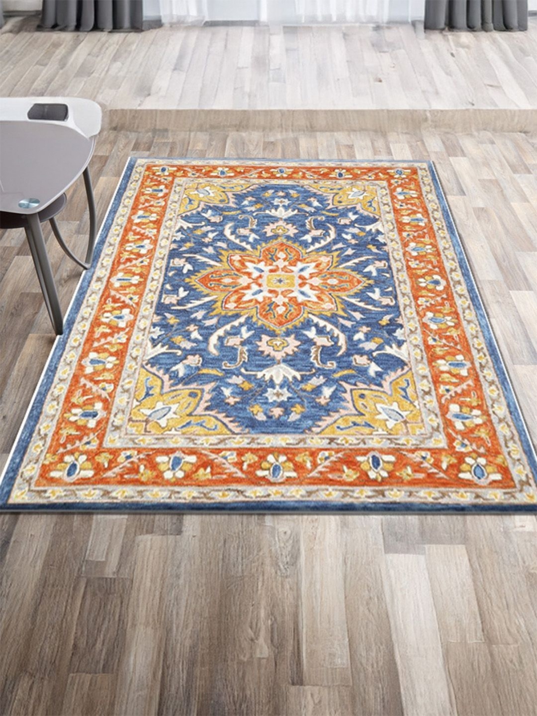 

nestroots Blue Ethnic Motifs Hand-Tufted Woollen Carpet