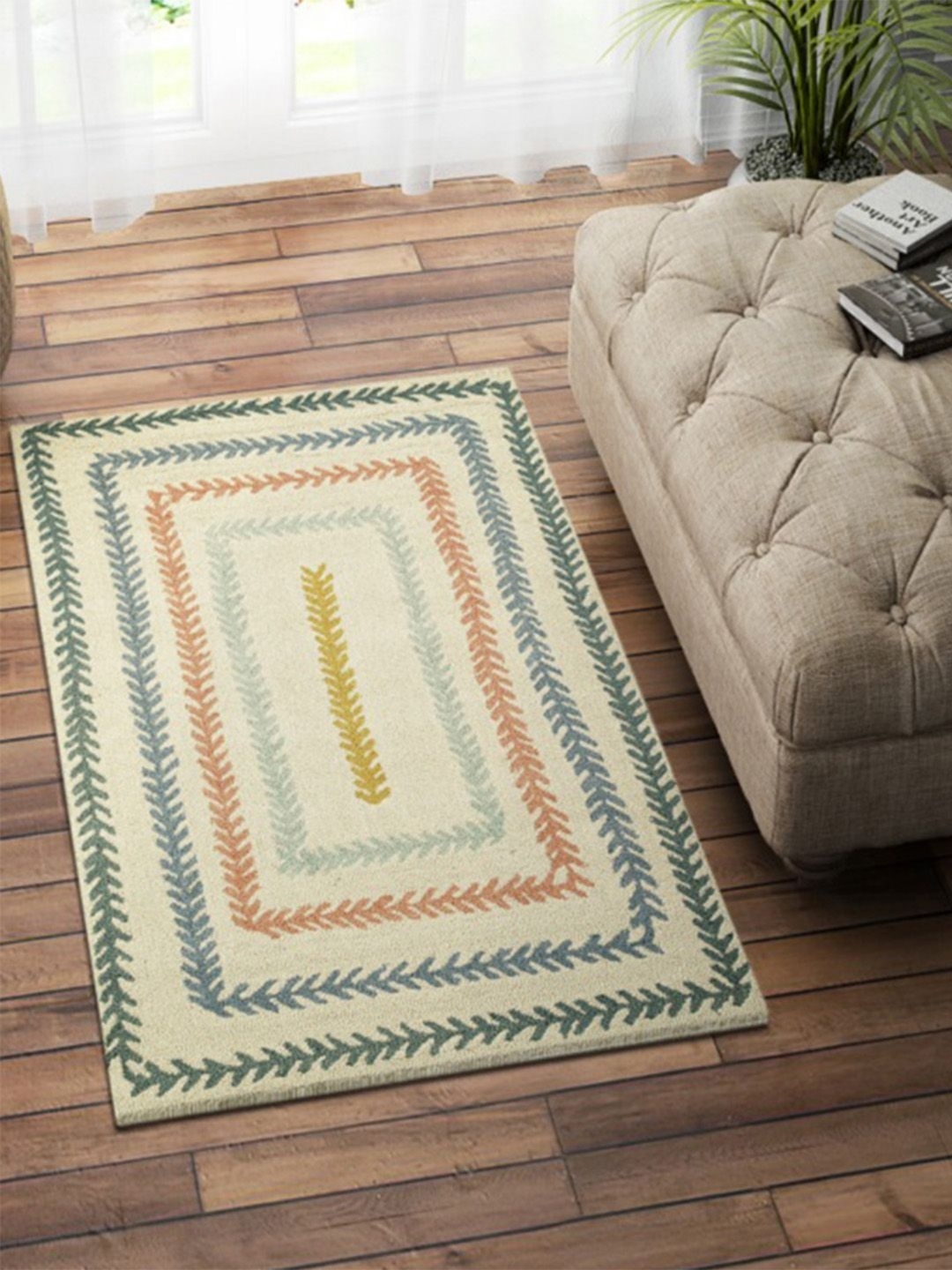 

nestroots Beige Ethnic Motifs Hand-Tufted Woollen Carpet