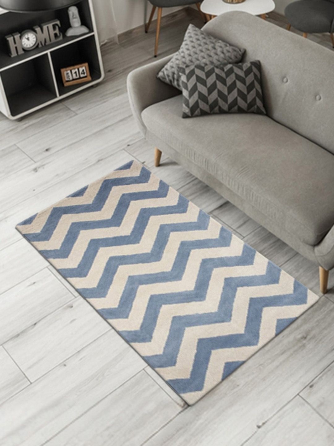 

nestroots Blue Geometric Woollen Carpet