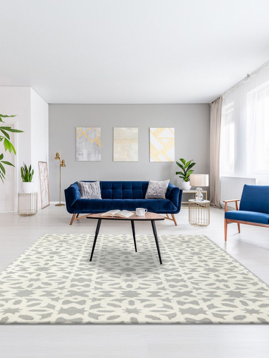 

nestroots White Ethnic Motifs Hand-Tufted Woollen Carpet