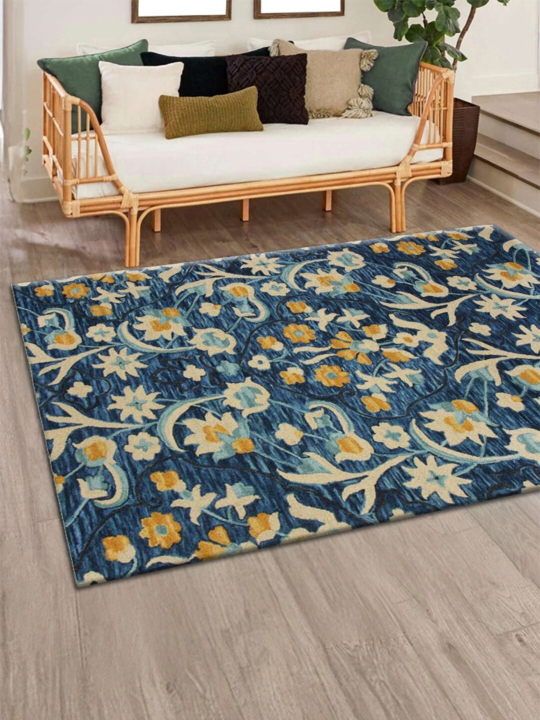 

nestroots Blue Ethnic Motifs Hand-Tufted Woollen Carpet