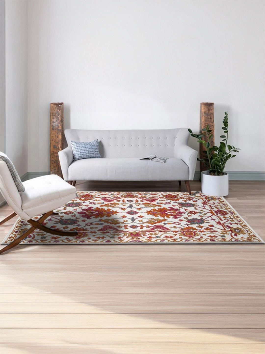 

nestroots White Ethnic Motifs Hand-Tufted Woollen Carpet