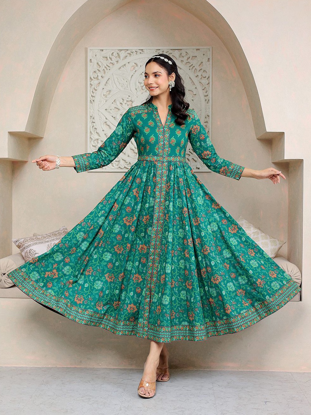 

GULAB CHAND TRENDS Floral Print Maxi Dress, Green