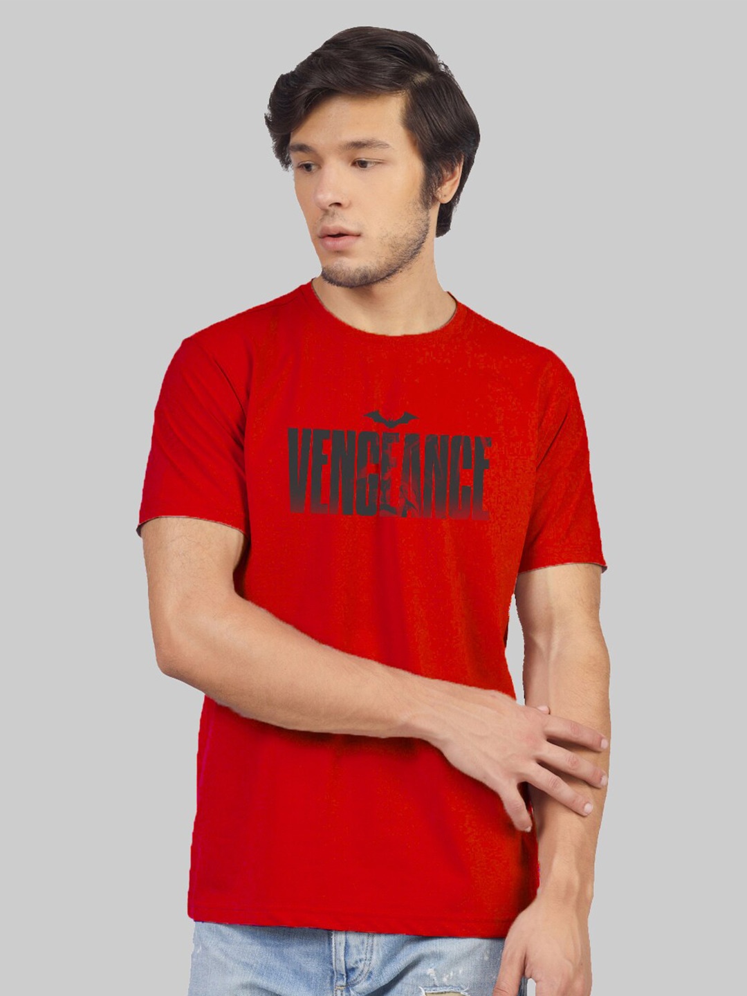 

Greylongg Men Typography Printed Applique T-shirt, Red