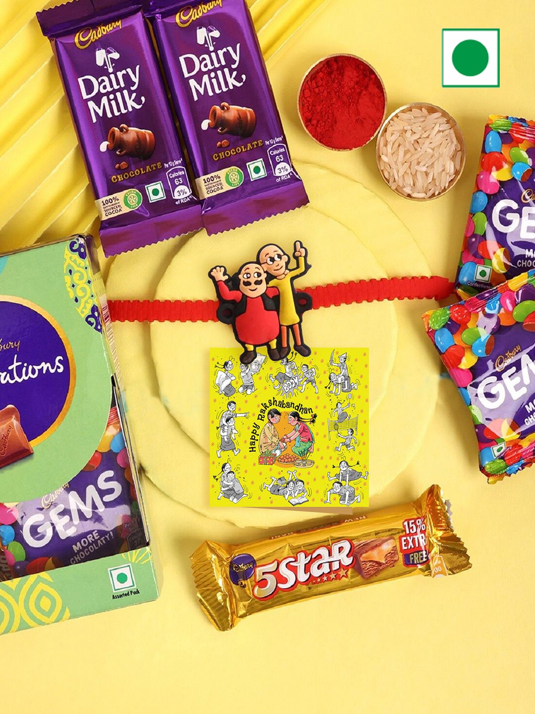 

TIED RIBBONS Beaded Rakhi with Chocolate & Card with Roli Chawal, Red