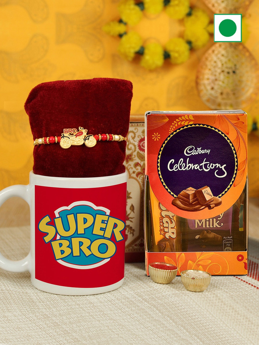 

TIED RIBBONS Beaded Rakhi with Chocolate Mug & Card with Roli Chawal, Blue