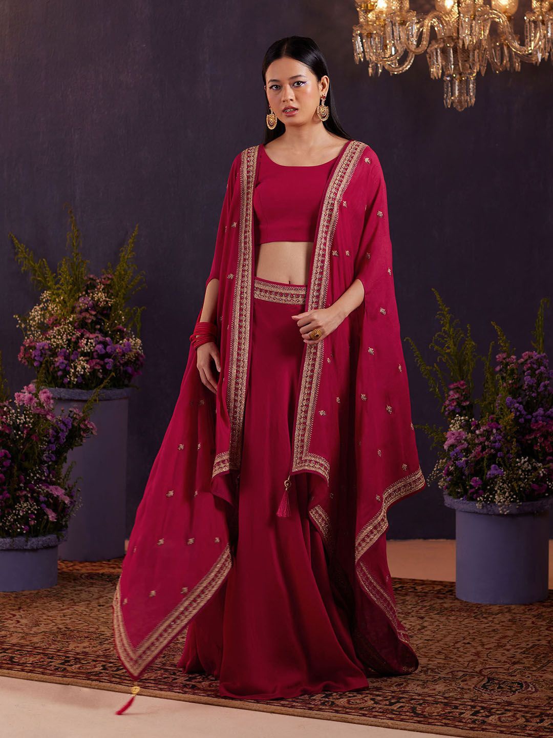 

Gajra Gang Thread Work Ready to Wear Lehenga & Blouse With Dupatta, Pink